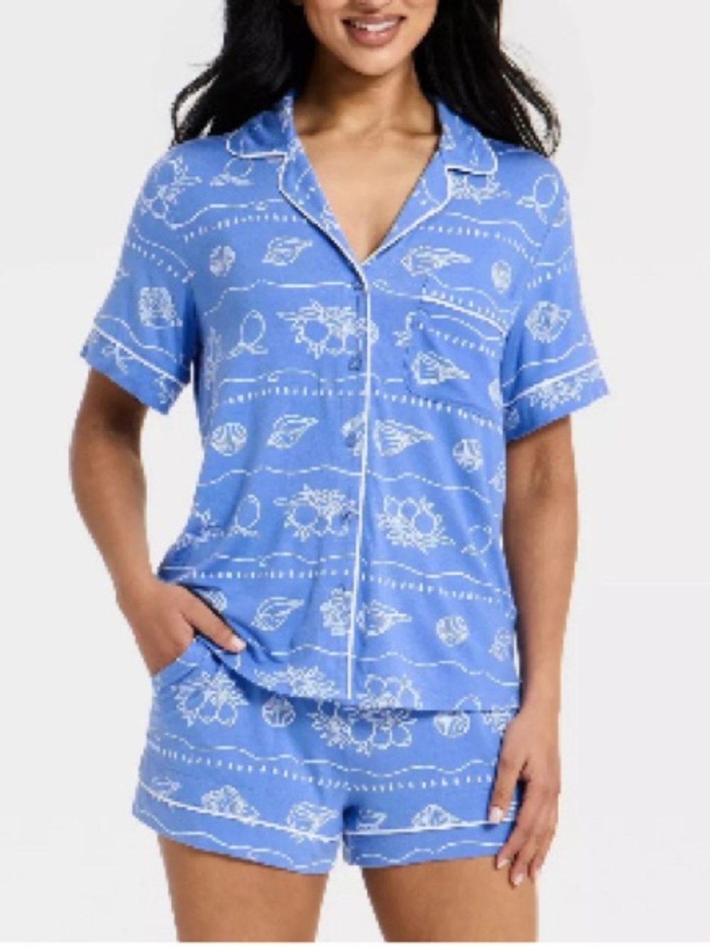 NWT Target Auden Blue Shells two piece pajama set top shorts coastal sz small 🐚🍋